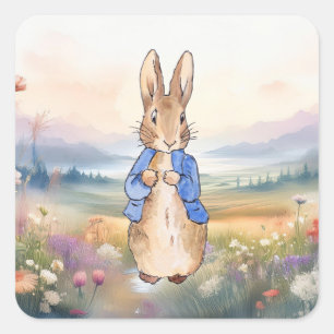 Sticker Carré Lapin classique Bunny veste bleue