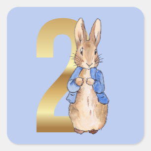 Sticker Carré Lapin Classique de Pâques Deuxième Anniversaire