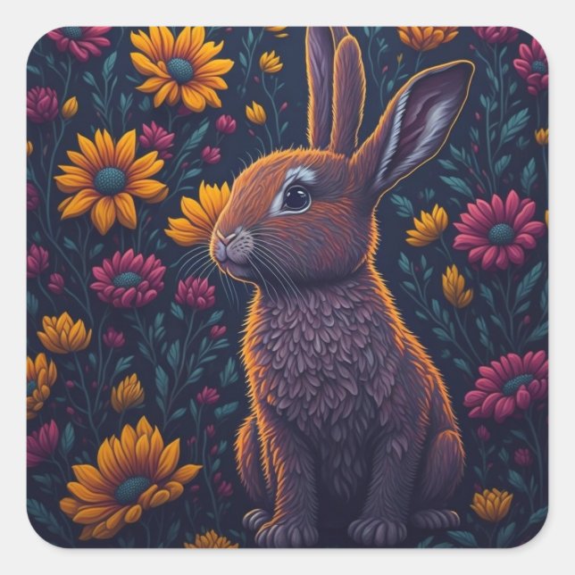 Sticker Carré Lapin coloré (Devant)