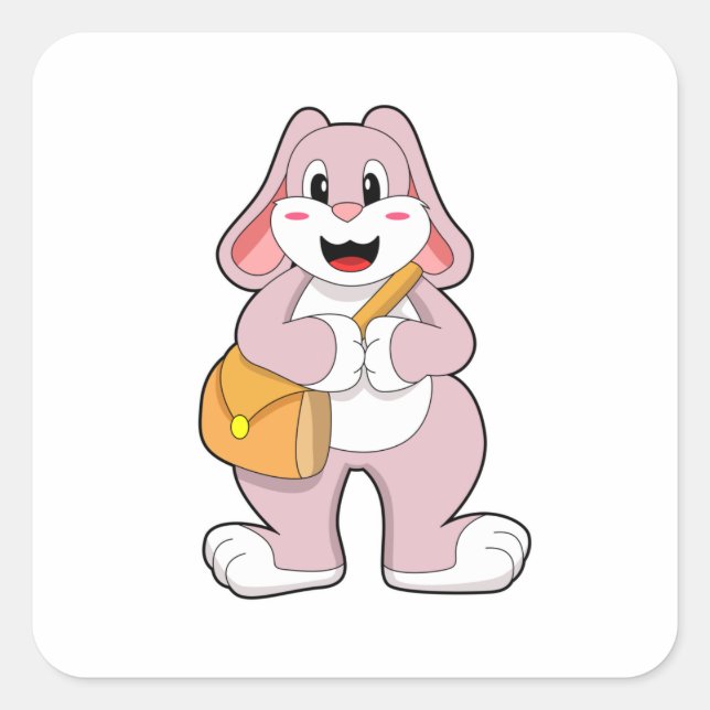 Sticker Carré Lapin comme randonneur avec sac (Devant)