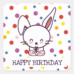Sticker Carré Lapin d'anniversaire et pois