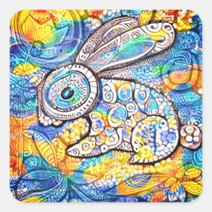 Sticker Carré Lapin de Pâques