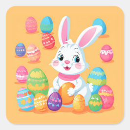 Sticker Carré Lapin de Pâques avec Planche d'Autocollants d'œufs