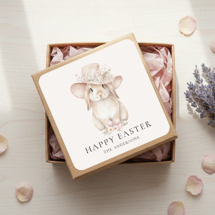 Sticker Carré Lapin de Pâques Floral Personnalisé Vintage