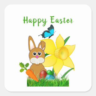 Sticker Carré Lapin de Pâques heureux 