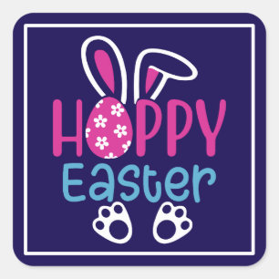 Sticker Carré Lapin de Pâques Œuf Mignon Design de Printemps