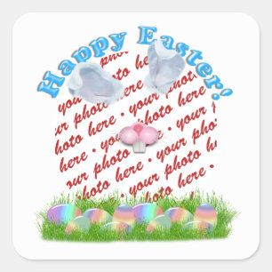 Sticker Carré Lapin de Pâques (Oreilles & Nez Ajustables) Cadre 