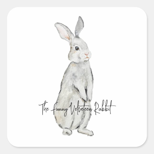 Sticker Carré Lapin de velours drôle (Devant)