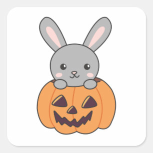 Sticker Carré Lapin En Citrouille De Mignons lapins Joyeux Hallo