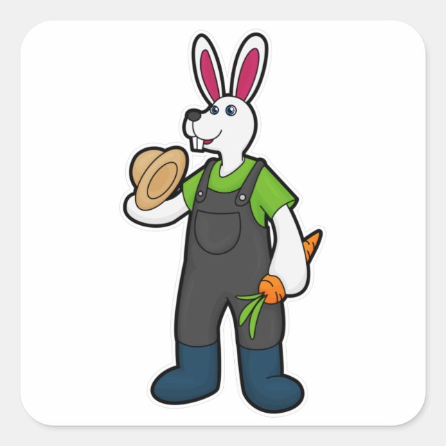Sticker Carré Lapin en fermier avec carotte et Casquette (Devant)