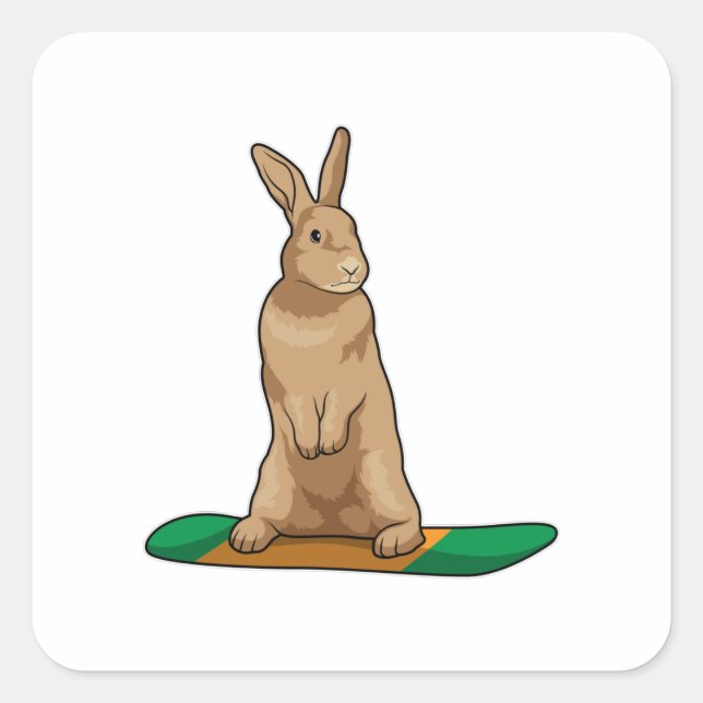 Sticker Carré Lapin en Snowboard avec Snowboard (Devant)