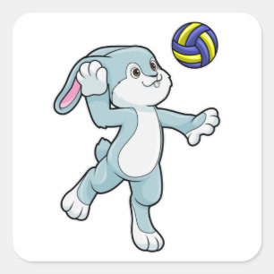 Sticker Carré Lapin en sport avec volleyball