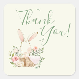 Sticker Carré Lapin Mignon Aquarelle Verte