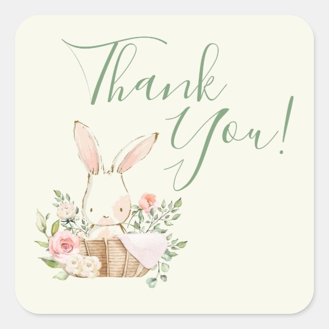 Sticker Carré Lapin Mignon Aquarelle Verte (Devant)
