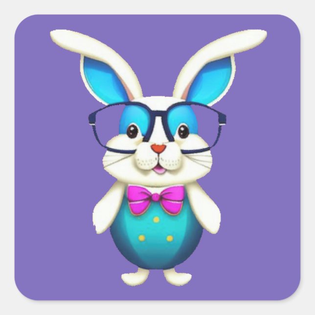 Sticker Carré Lapin mignon avec lunettes (Devant)