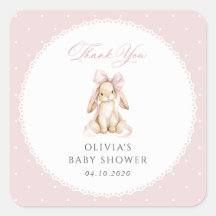 Lapin Mignon, Nœud Rose, Points Roses, Baby Shower