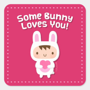 Sticker Carré Lapin Mignon T'Aime Confession d'Amour Rose