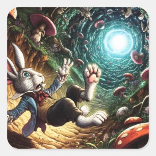 Sticker Carré Lapin Panique Tombant Dans Le Trou Du Lapin