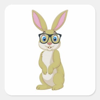Sticker Carré Lapin pâque intelligent avec lunettes