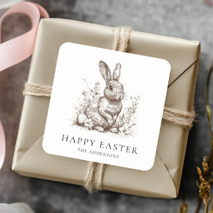 Sticker Carré Lapin Vintage personnalisé Pâques