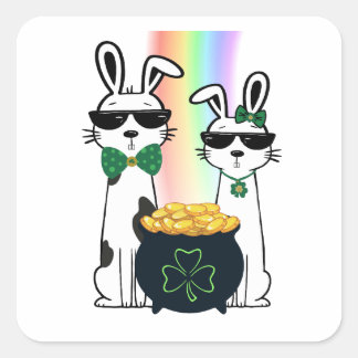 Sticker Carré Lapins cool et Pot d'Or