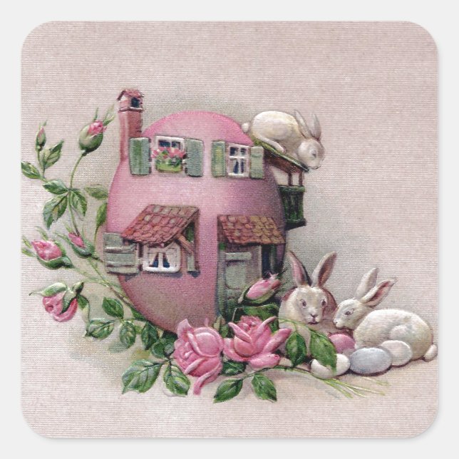 Sticker Carré Lapins et Chambre blancs d'oeuf de pâques (Devant)