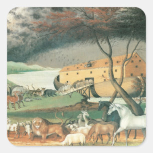 Sticker Carré L'Arche de Noé par Edward Hicks, Art Populaire Vin