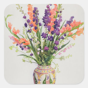 Sticker Carré Larkspur et Gladioli dans un Vase marocain