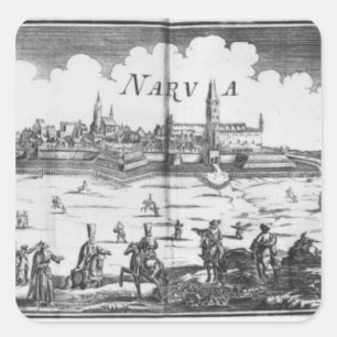 Sticker Carré L'armée russe assiégeant Narva en 1700