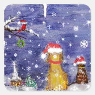 Sticker Carré L'art d'aquarelle de Noël d'animaux même