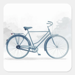 Sticker Carré L'art de la bicyclette vintage en blanc et bleu