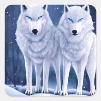 Sticker Carré L'art majestueux des loups blancs de l'Arctique