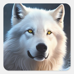 Sticker Carré L'art majestueux du loup blanc arctique