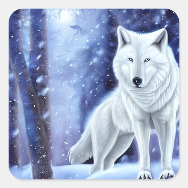Sticker Carré L'art majestueux du loup blanc arctique (Devant)