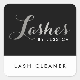 Sticker Carré Lashes de verre Texte de script Silver/Black Lash 