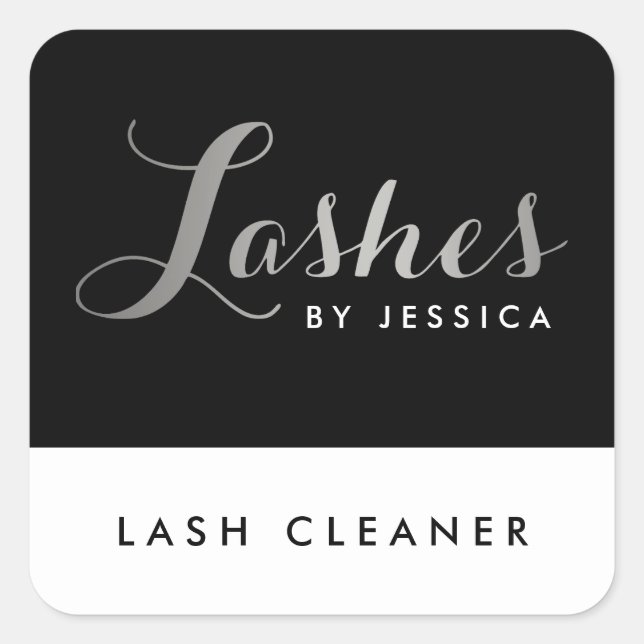 Sticker Carré Lashes de verre Texte de script Silver/Black Lash  (Devant)