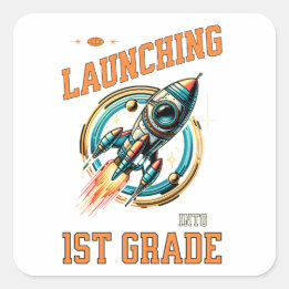 Sticker Carré Launching into 1st Grade -Back to School