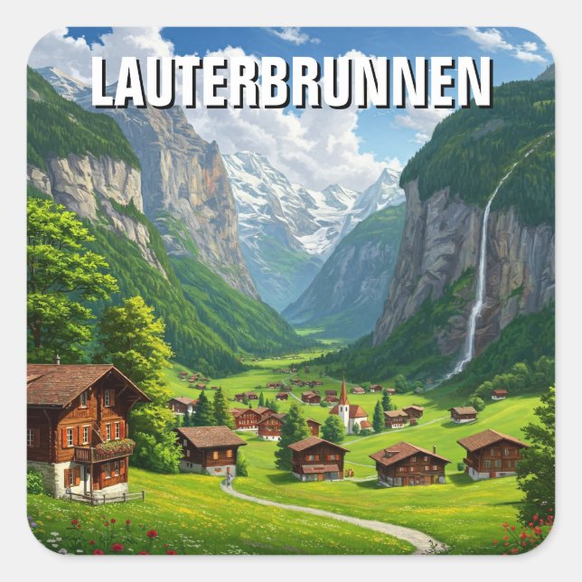 Sticker Carré Lauterbrunnen Suisse Travel (Devant)
