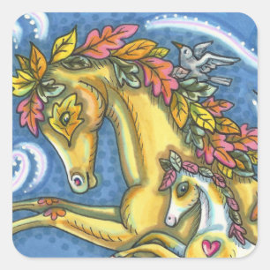 STICKER CARRÉ L'AUTOMNE COLORÉE PARTE SUR LE CHEVAL ET LE COLT W