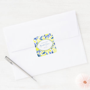 Sticker Carré Lavage de mariage Moderne Jaune Bleu Citrons 