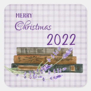 Sticker Carré Lavande d'hiver Livre Joyeux Noël Joyeux vacances
