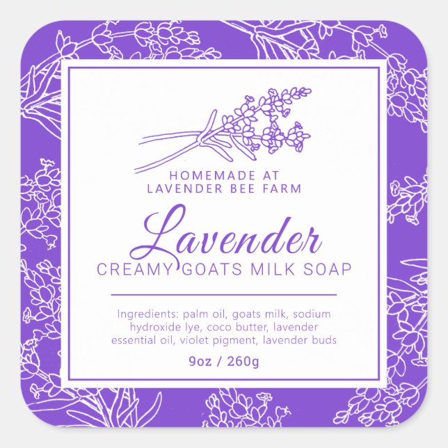 Sticker Carré Lavande et chèvre lait savon violet blanc (Devant)