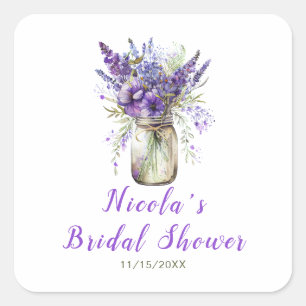 Sticker Carré Lavande Mariage dans un Pot Mason 