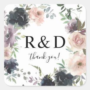 Sticker Carré Lavande, marine et monogramme floral rose