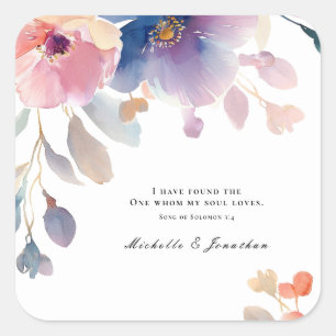 Sticker Carré Lavande rose Florale Bible chrétienne Verse Mariag