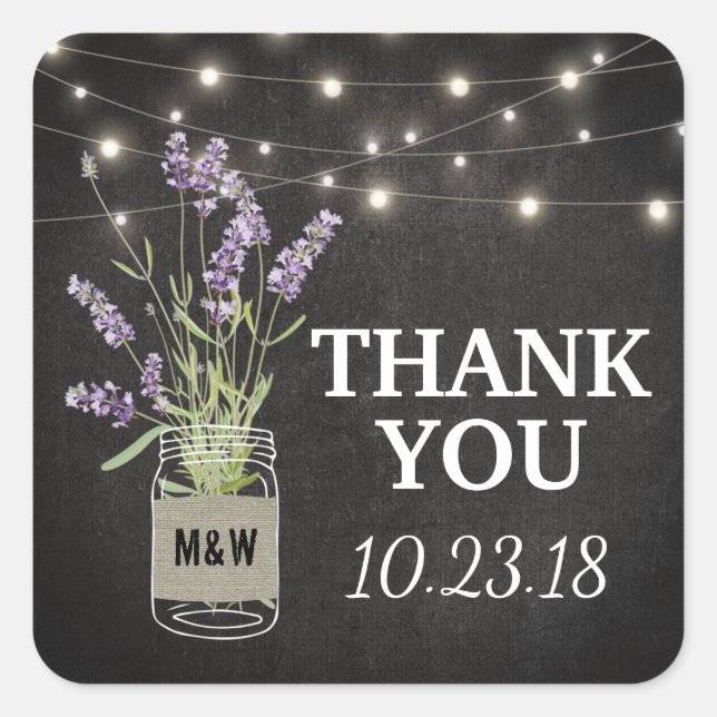 Sticker Carré Lavande Rustique Mason Jar Mariage (Devant)
