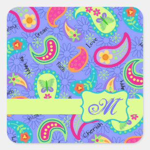 Sticker Carré Lavande Vert moderne Motif Paisley