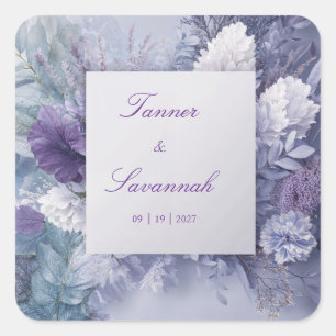 Sticker Carré Lavande Violet Bleu Floral Monochrome Élégant
