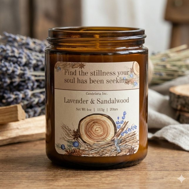 Sticker Carré Lavender Sandalwood Quote Candle Label (Créateur téléchargé)
