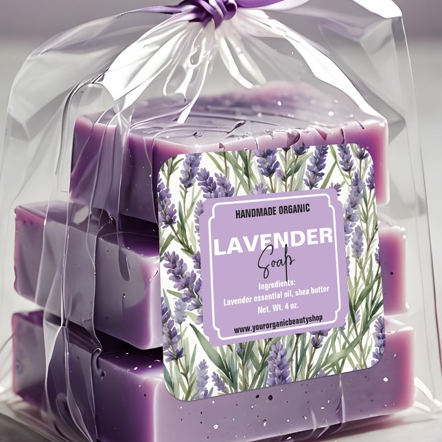 Sticker Carré Lavender Sprigs calmant produit biologique artisan (Créateur téléchargé)